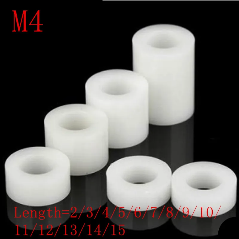 

50pcs M4*2/3/4/5/6/7/8/9/10/11/12/13/14/15 ABS Rround spacer standoff White Nylon Non-Threaded Spacer Hollow Standoff