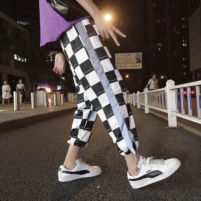 

HOUZHOU Reflective Harem Gothic Pants Women Hip Hop Streetwear Ankle Length Trousers Plus Size Mid Loose Pencil Pantalon Female
