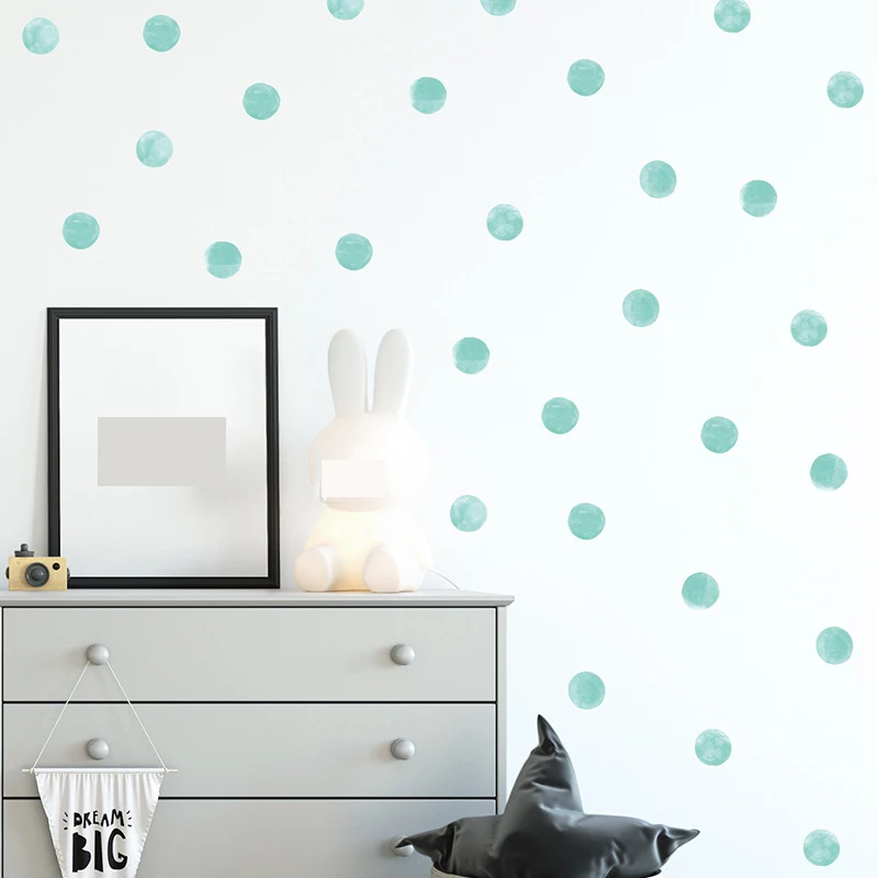 Настенные стикеры в горошек акварельные синие зеленые с кругами рисование