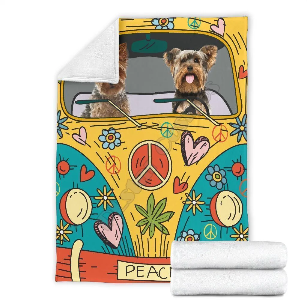 

Hippie van yorkshire fleece blanket dog 3d printed Sherpa Blanket on Bed Home Textiles HOME ACCESSORIES