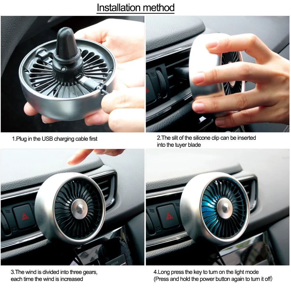 

Car Electric Fan 3 Adjustable USB Dual-head Car Automatic Air Circulating Fan Air Conditionin Colorful Lighting Instrument Panel