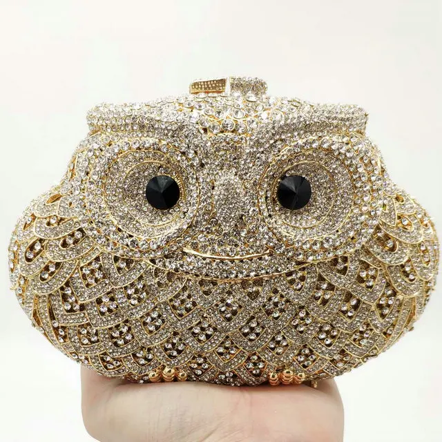 3 Бутик De FGG СВЕРКАЮЩИЕ СЕРЕБРЯНЫЕ Совы Minaudiere клатч женские маленькие хрустальные вечерние сумки Свадебная вечеринка Коктейльная сумочка - Цвет: 3