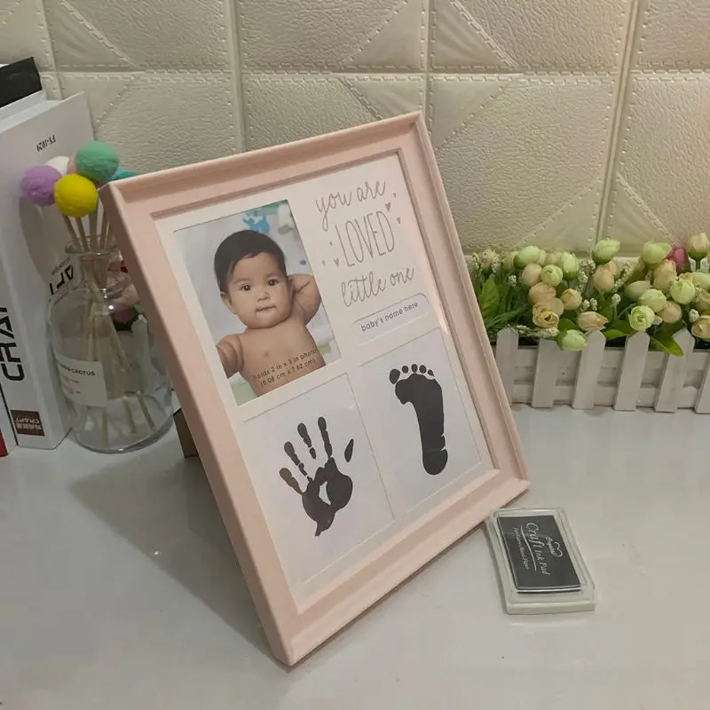 

Baby Kids Birthday Gift Newborn Hand and Foot Print Ornaments 12 Months Photo Frame with Craft Ink Pad Home Decoration