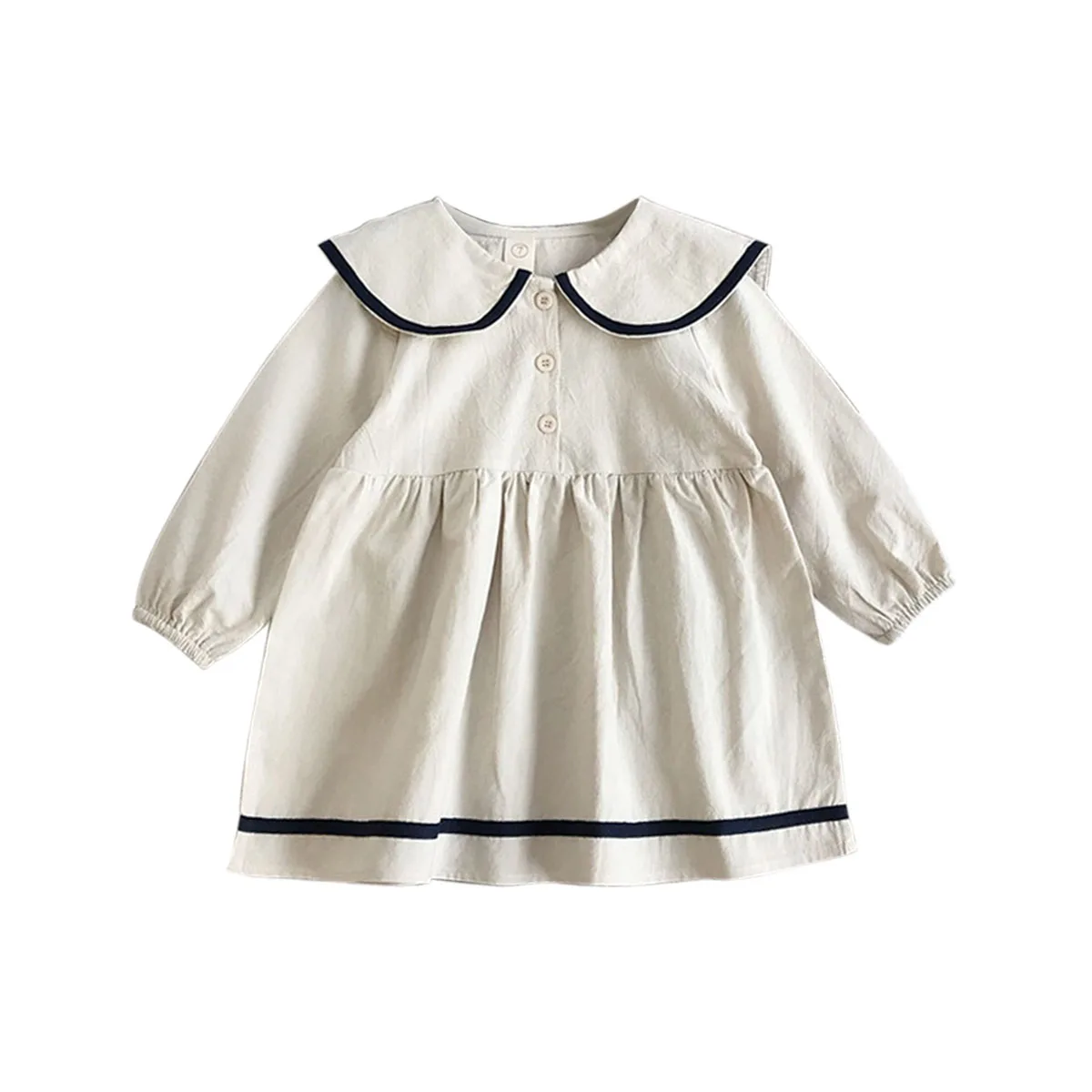 Pretty Girls Spring Fall Navy Style Baby Girl Clothes Turn-Down Collar Dresses Cute Long Sleeve Casual Loose Party | Детская одежда и