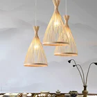 Деревянные подвесные лампы из бамбукового плетения в скандинавском стиле, черные деревянные подвесные светильники в виде птичьей клетки E27, дизайнерские лампочки для гостиной, фойе, спальни