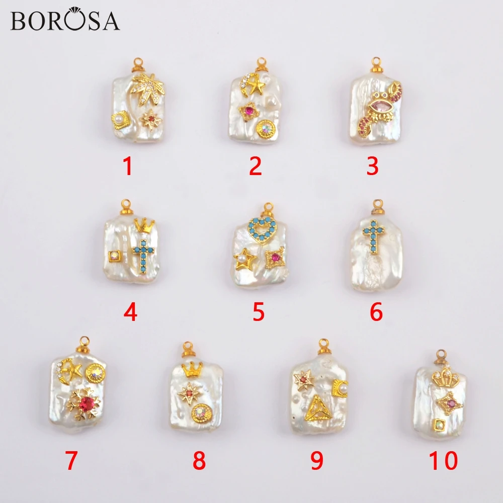 BOROSA 10 шт. позолоченный натуральный жемчуг с мульти CZ очаровательные Freeform