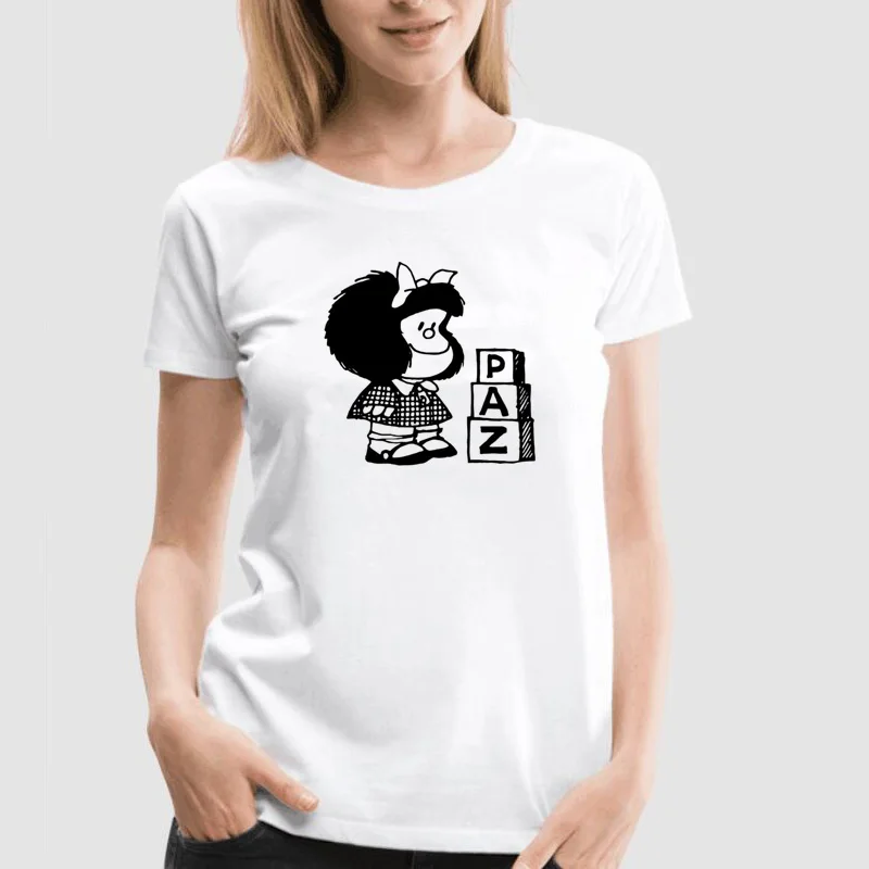 Mafalda футболка женская летняя рубашка с коротким рукавом Quino Женская забавная Милая футболка с круглым вырезом Топы футболки Camiseta 90s рубашки харадзюку