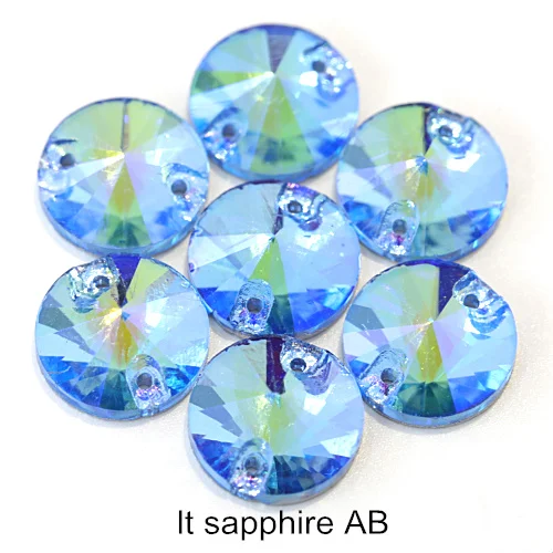 lt Sapphire AB Красочные стразы круглые пришивные стразы с плоской задней стороной круглый стакан Rivoli стразы Украшения для свадебного платья E7050 - Цвет: lt Sapphire AB