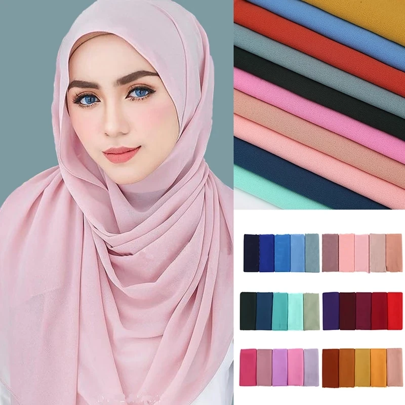 

good stitching stitch plain high quality premium heavy Chiffon hijab scarf Malaysian Women's scarves hijabs long shawl shawls