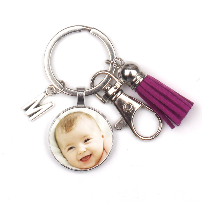 

Personalizeds Your Baby Child Mom Dad Grandparent Loved One Gift Photo Key Chain Round Custom Photo Tassel Family Member Gift
