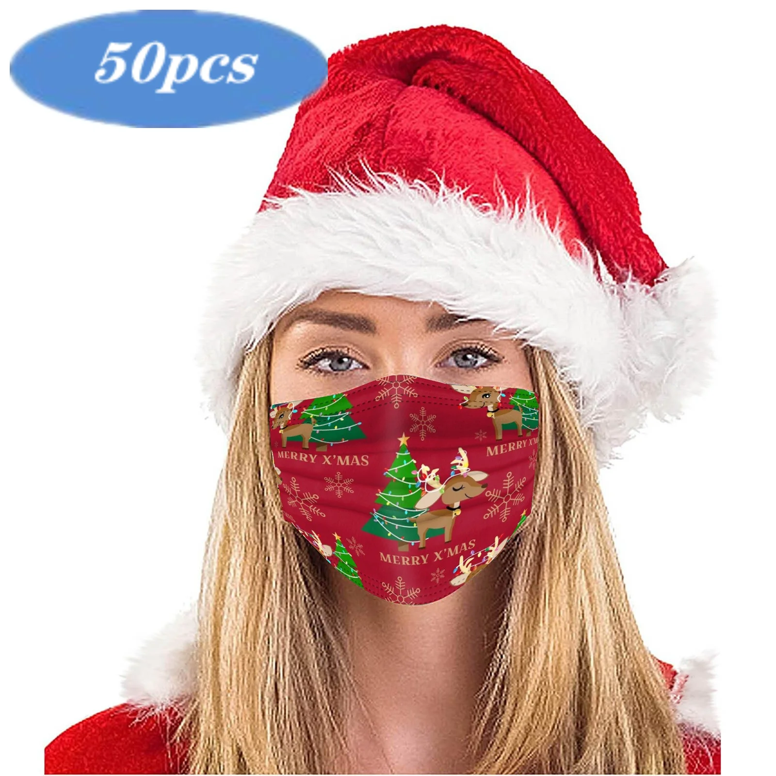 

50pcs Mask for face Men Cartoons Xmas Adult Disposable 3-ply mascara Masks Halloween Cosplay Navidad mascarillas desechables