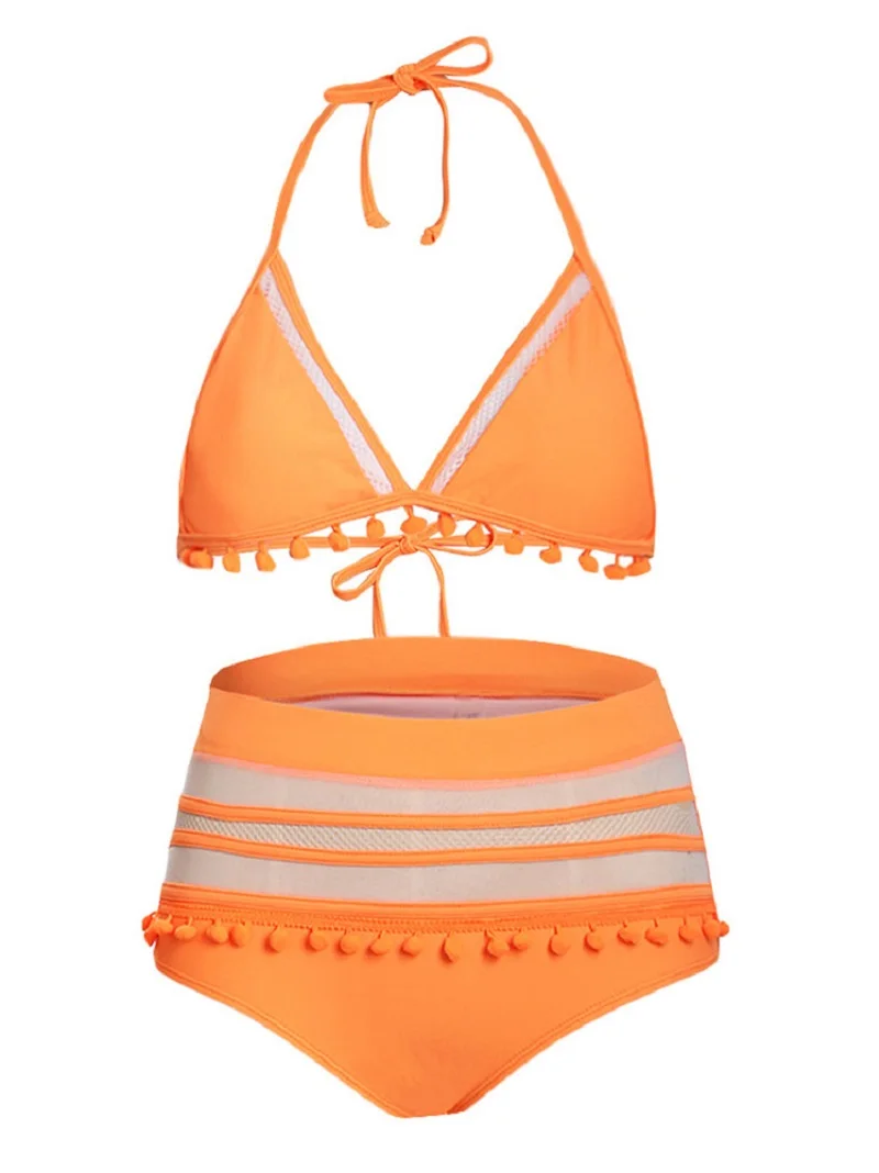 Комплект бикини с высокой талией бохо женский купальник кисточками и лямкой на