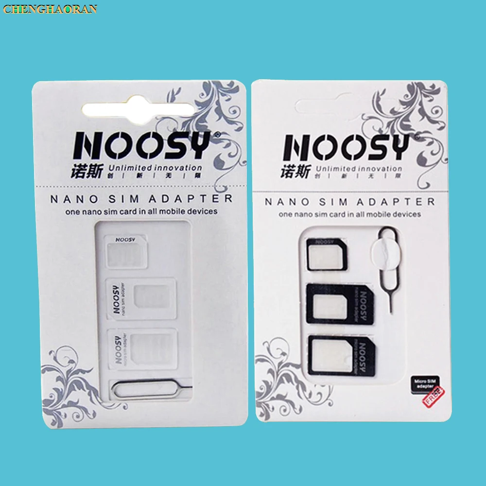 1000sets(4000pcs) 4 In 1 Noosy Nano Micro SIM Card Adapter Eject Pin For iPhone 5 5S For iPhone 6 6plus 7 7plus with Retail Box