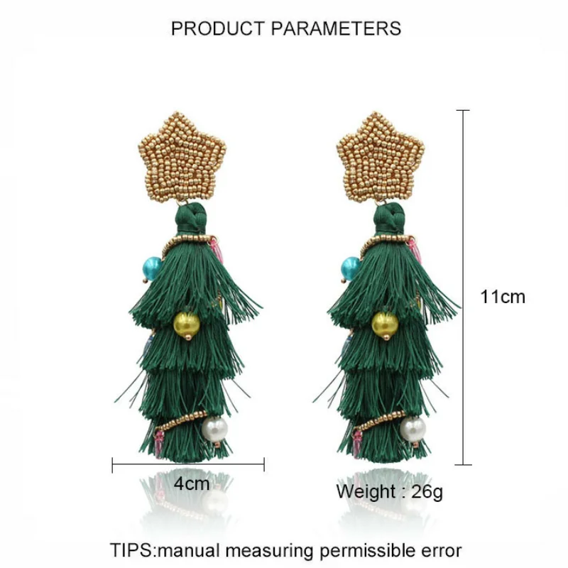 

women's earrings 2019 The United States Christmas tree Tassel Earrings beaded star drop Earrings female fashion jewelry