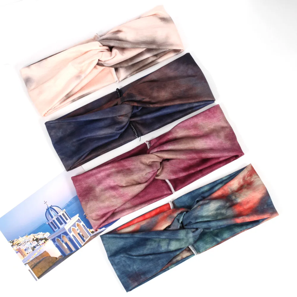 В богемном стиле Атлас тай-дай лента для волос женщин хлопок крест-накрест узел