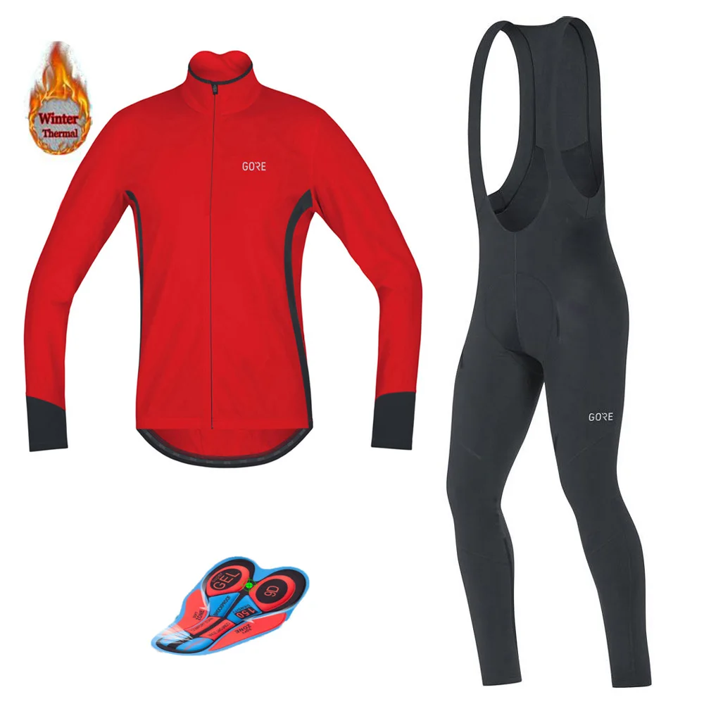 Мужская велосипедная футболка GORE набор зимних тепловых флисовых Джерси с