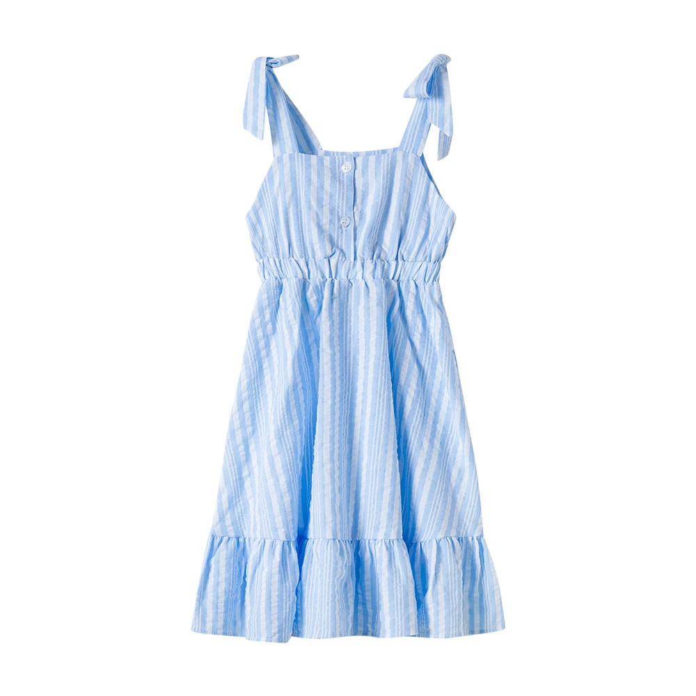 Детское хлопковое платье с бантом голубое Полосатое для девочек ясельного