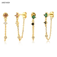 andywen 925 sterling silver gold brown green zircon stud earring piercing pendiente clips rock punk clips crystal jewelry