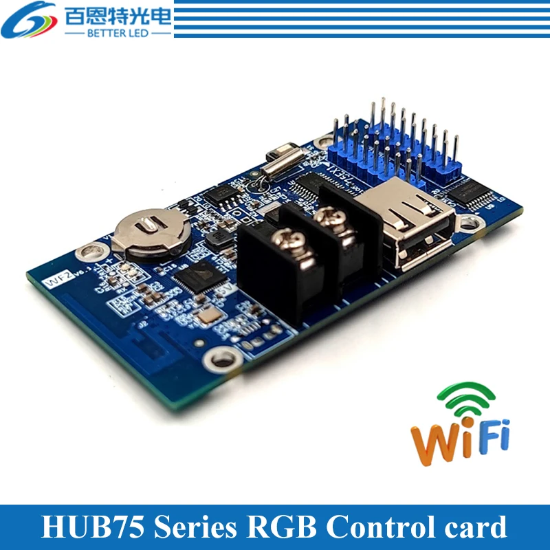 HD-WF2 Asynchronous 768W*64H Pixels 2*HUB75 RGB Seven Color Small LED Display WIFI Control Card |