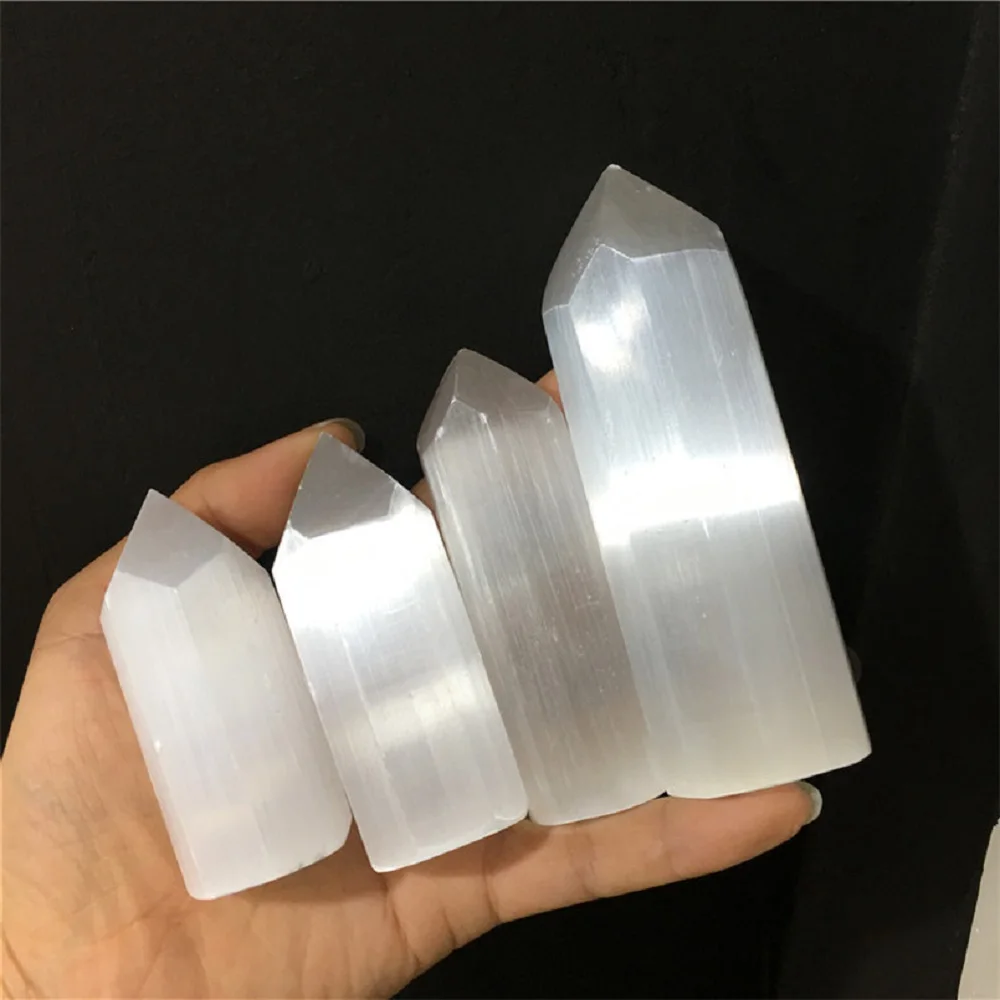 

Moroccan Natural White Clear Gypsum Selenite Single Point Wand Crystal Energy Stone Gemstone Reiki Chakra Healing Gift 55-120MM