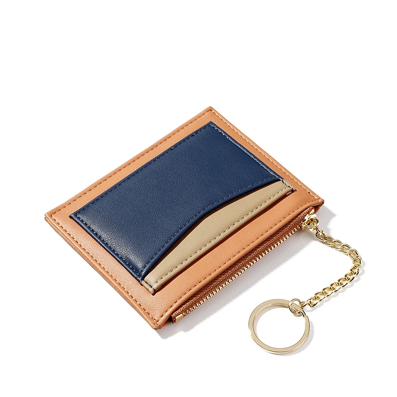 

Fashion Luxury Slim PU Leather Short Wallet Multi Credit Card Holder Keychain Zipper Small Wallet Patchwork Ladies Coin Purse