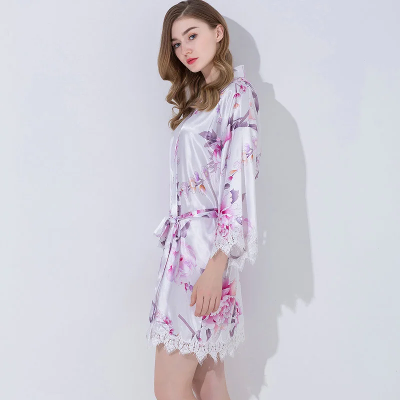 Silk Floral Lace Robe Bridal Robes with Lace Robe Bridesmaid Robes Robes for Women Silk Robe Wedding Party Robes Flower Robes