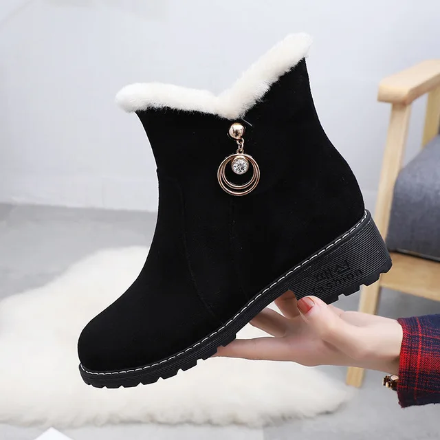 Woman Boots Women Shoes Ladies Thick Fur Ankle Platform Rubber Snow Side zipper warm casual flat boots | Обувь