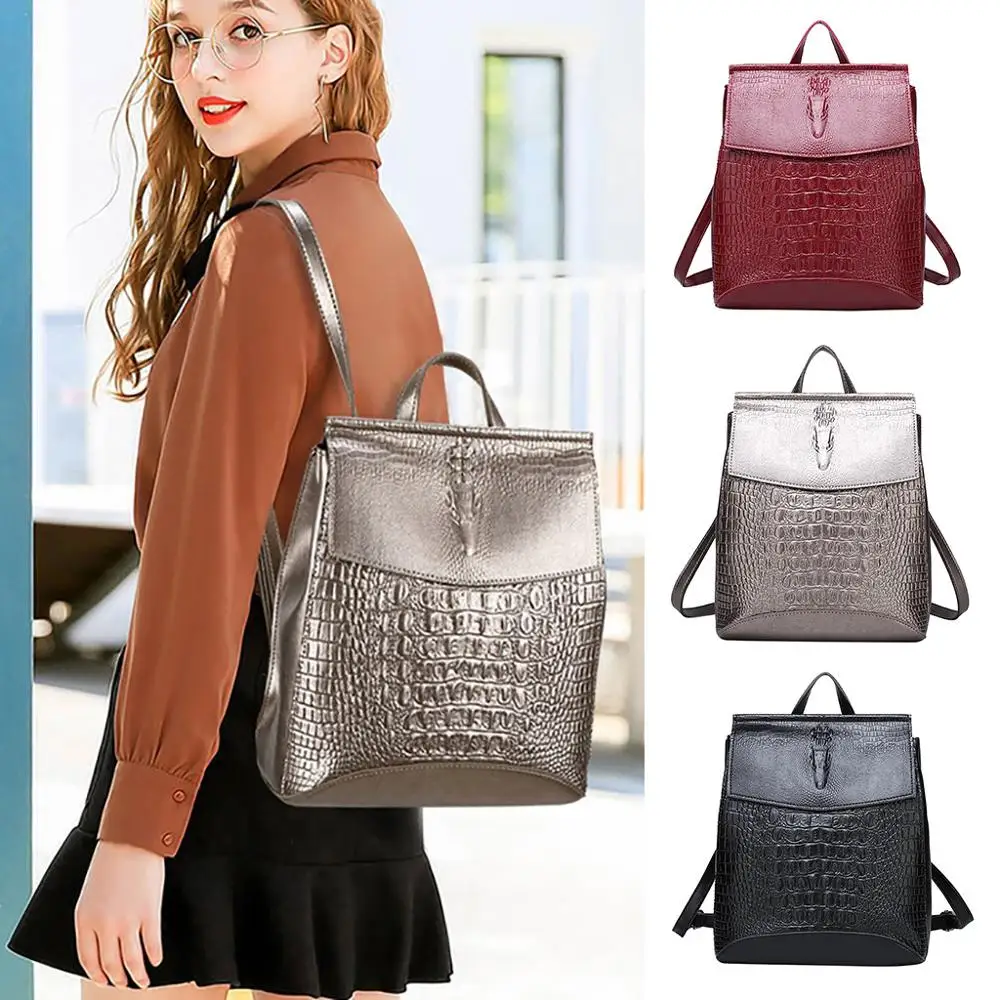 Женский рюкзак из сплит кожи с принтом крокодила|Мужские рюкзаки| |