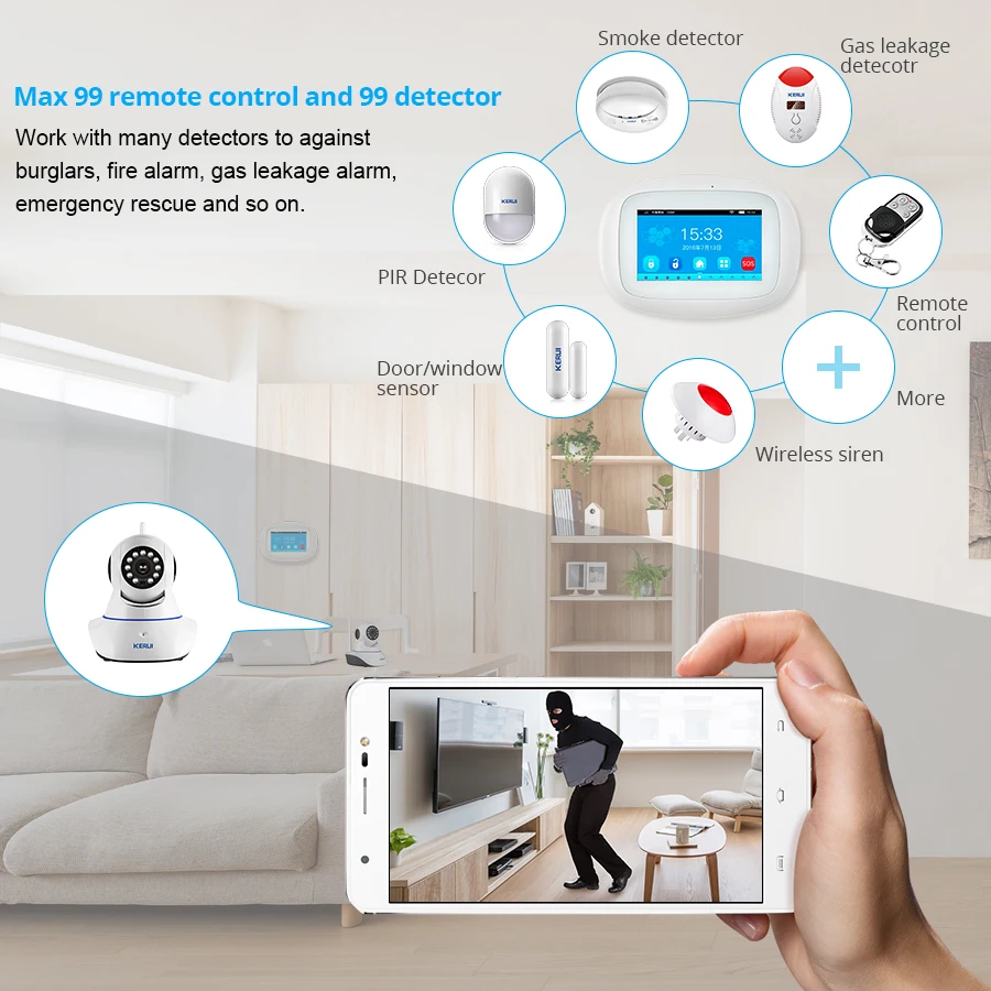 Беспроводная сигнализация KERUI с цветным TFT экраном 4 3 дюйма Wi Fi + GSM противоугонная