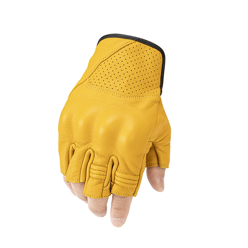 

Мотоциклетные Перчатки из козьей кожи, полуперчатки с сенсорным экраном в стиле ретро, для езды на мотоцикле и гонок, аксессуары для мотокросса желтого цвета