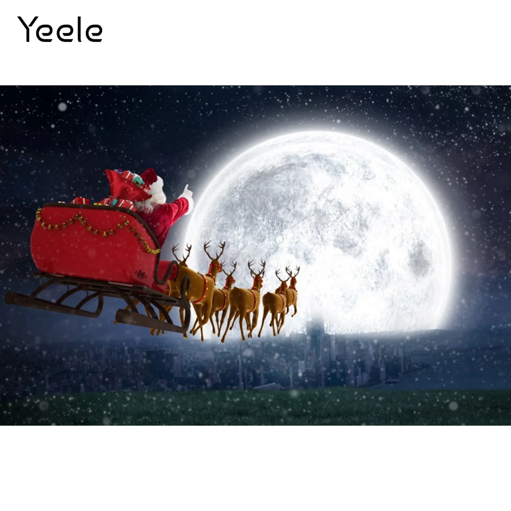 

Yeele Christmas Night Moon Photocall Winter Santa Claus Elk Sleigh Photography Backdrop Photographic Background For Photo Studio