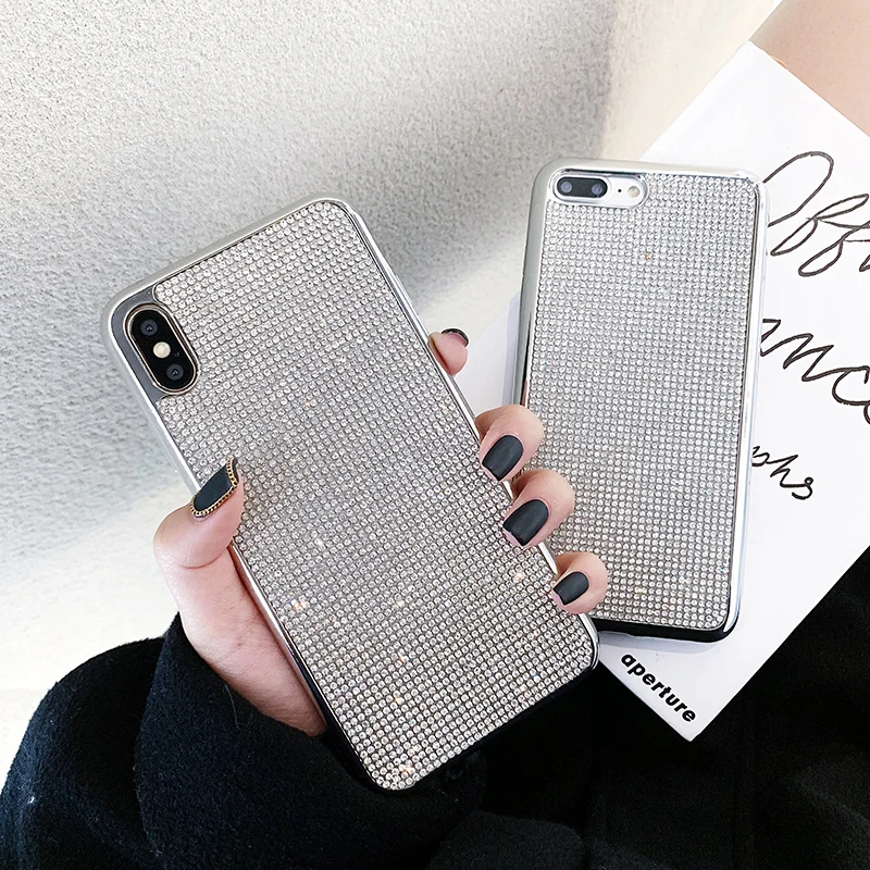 Для iphone XS MAX XR X 10 7 8 6 6s Plus Полный Алмазный блестящий серебристый чехол Модный