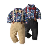 baby boy 2pcs outfits toddler baby boy car printing long sleeve button down shirt pants set british breeches outfits casual