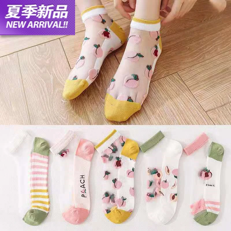 

Ankle Transparent Hollow Out Socks Spring Summer Low Invisible Woman Girls Lace Flower Short Boat Sock Non-slip Short Socks