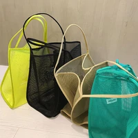 womens 2021 new ins wind transparent mesh single shoulderbag fashionable lightweight all match shopping bag beach net bag