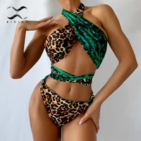 2021 halter push up bikini set patchwork print swimsuit womens swimming suit high waist swimwear female sexy bathing suit swim