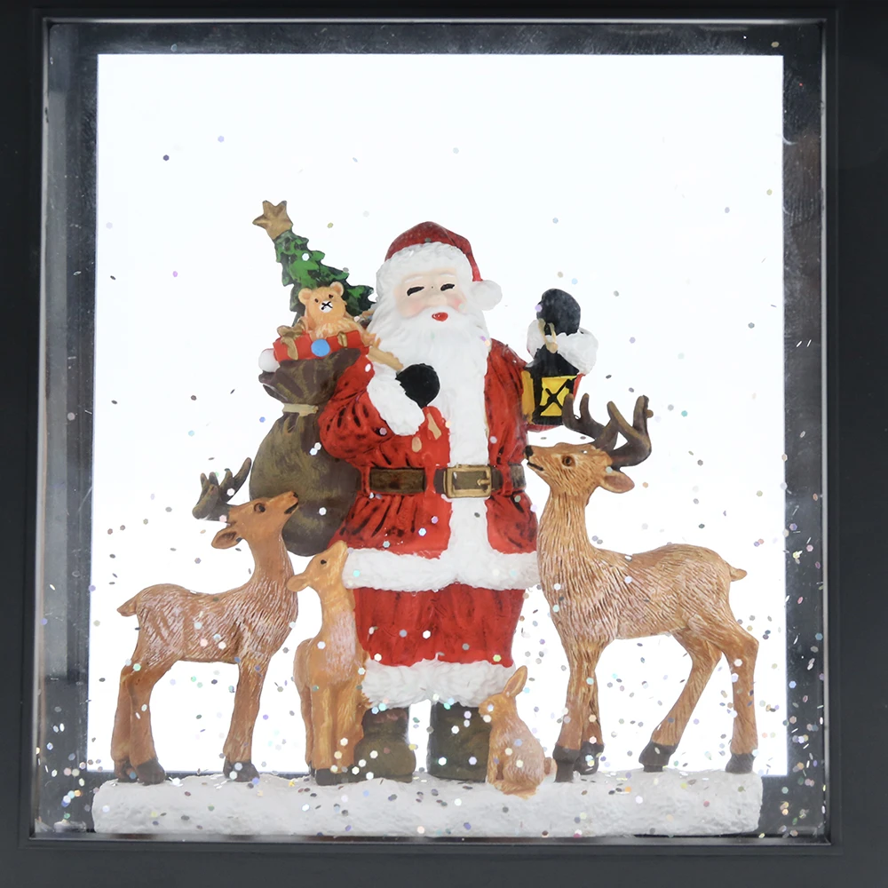 

LED Water Decorations Santa With 2 Deer Lighted Christmas Snow Globe with Swirling Glitter