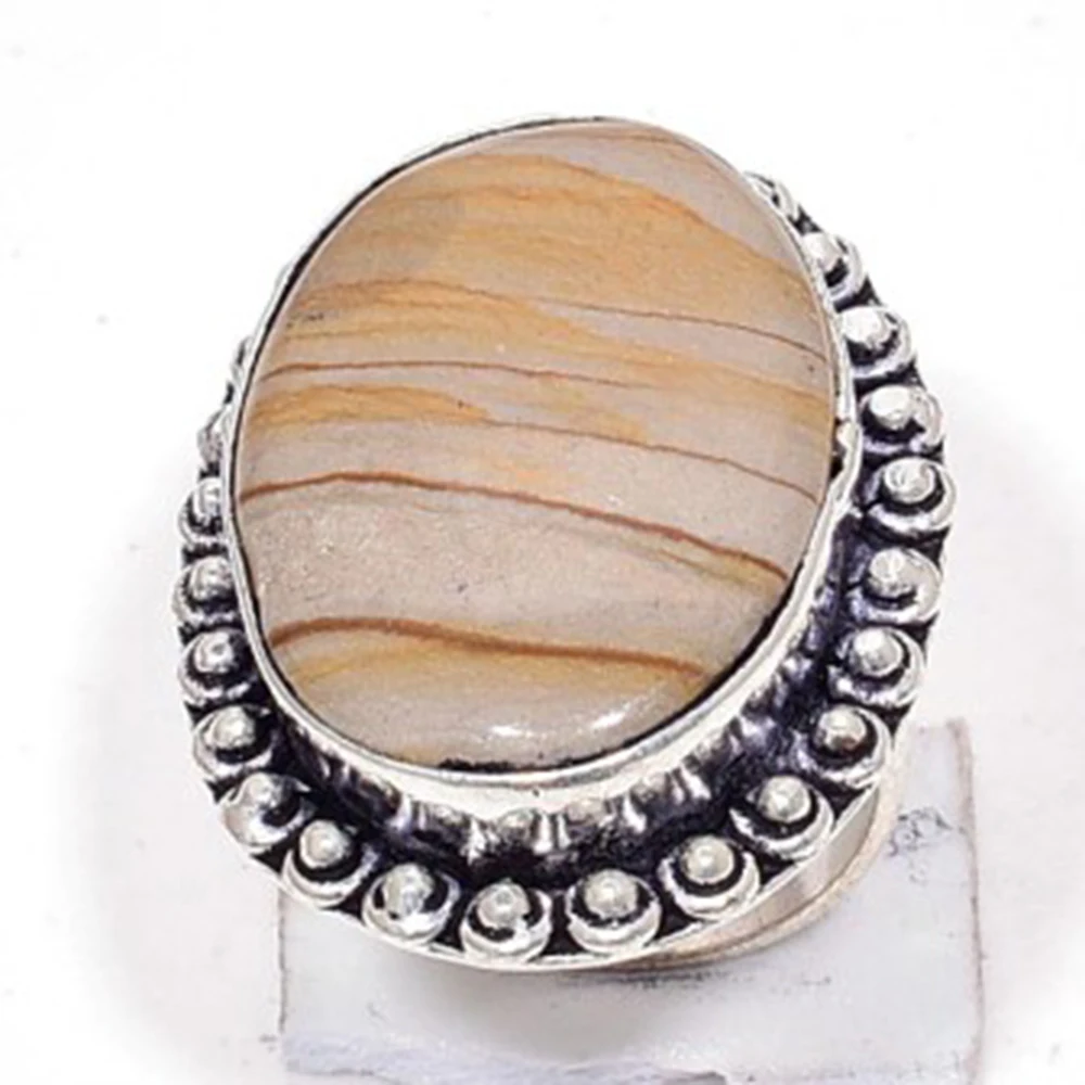 

Genuine Mookaite Jasper Ring Overlay over Copper, Hand Made Women Jewelry gift, USA Size : 6.5 , R6919