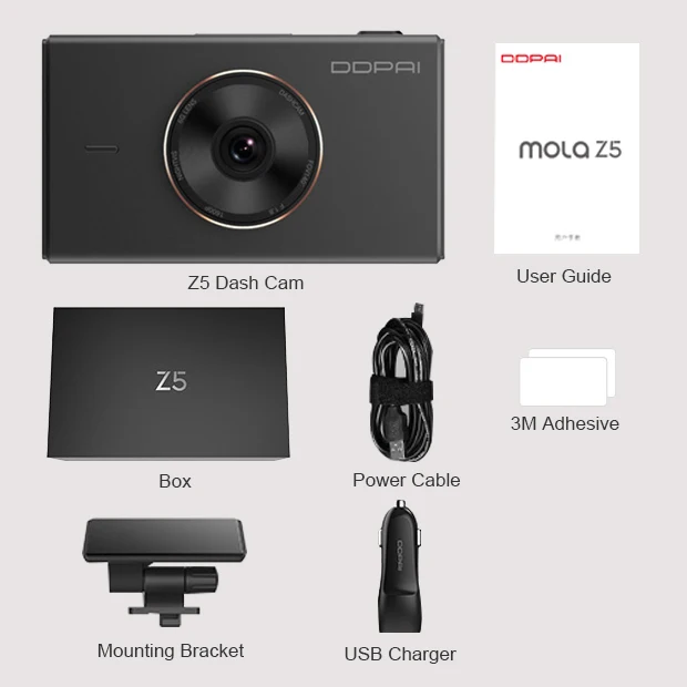 DDPai mola Z5 Автомобильный видеорегистратор Xiaomi Mijia DDPai mola Z5 DVR 1600P UHD F1.8 HiSilicon 24H монитор парковки 3 дюйма ips сенсорный экран приложение wifi - Название цвета: DDPai mola Z5
