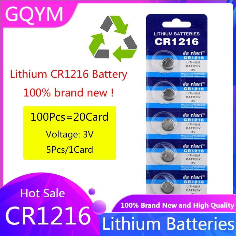 

100PCS 3V CR1216 DL1216 BR1216 KL1216 Lithium Button Battery