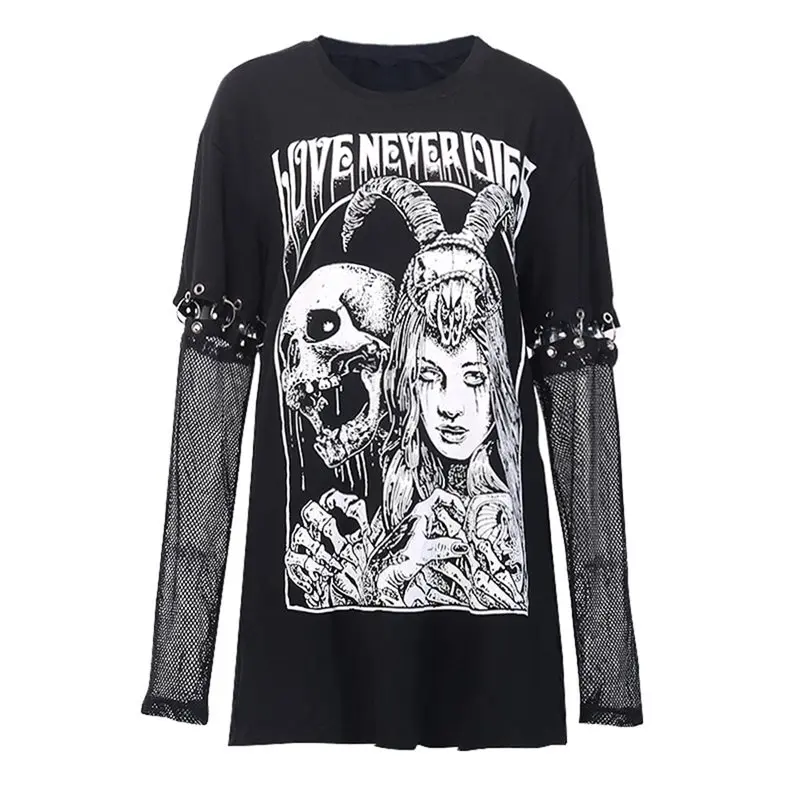 Футболка с принтом букв Таро женские готические черные панк топы в готическом