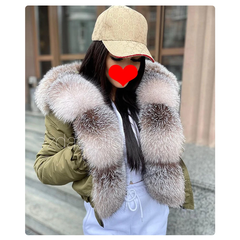 2022 Fashion Waterproof short Women's Real fox fur coat natural raccoon big fur collar winter parka bomber jacket enlarge