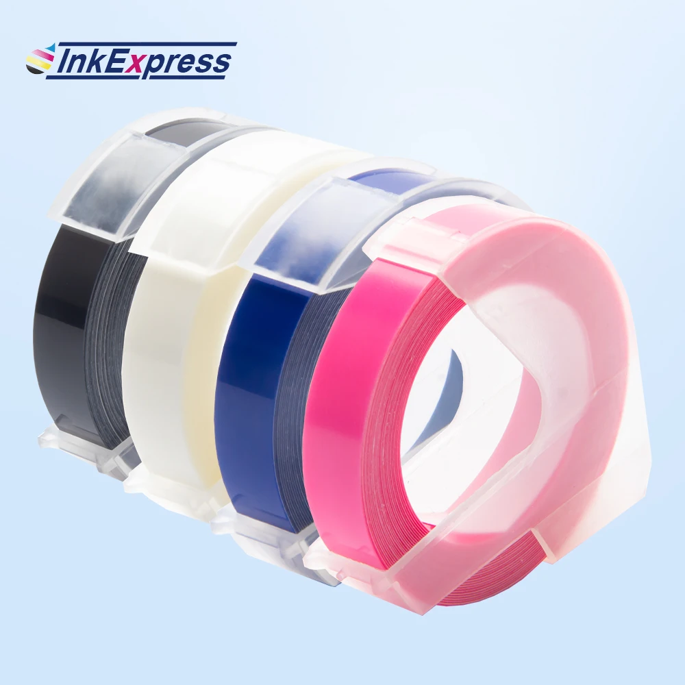 4PK кассета для Dymo 3D лента с тиснением 9 мм черный прозрачный синий розовый DIY Motex E101