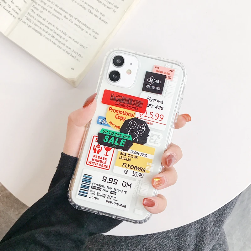 cool cute color clear stamp label barcode case for iphone 13 12 7 8 plus 11 pro max x xs street fashion soft silicon phone cover free global shipping