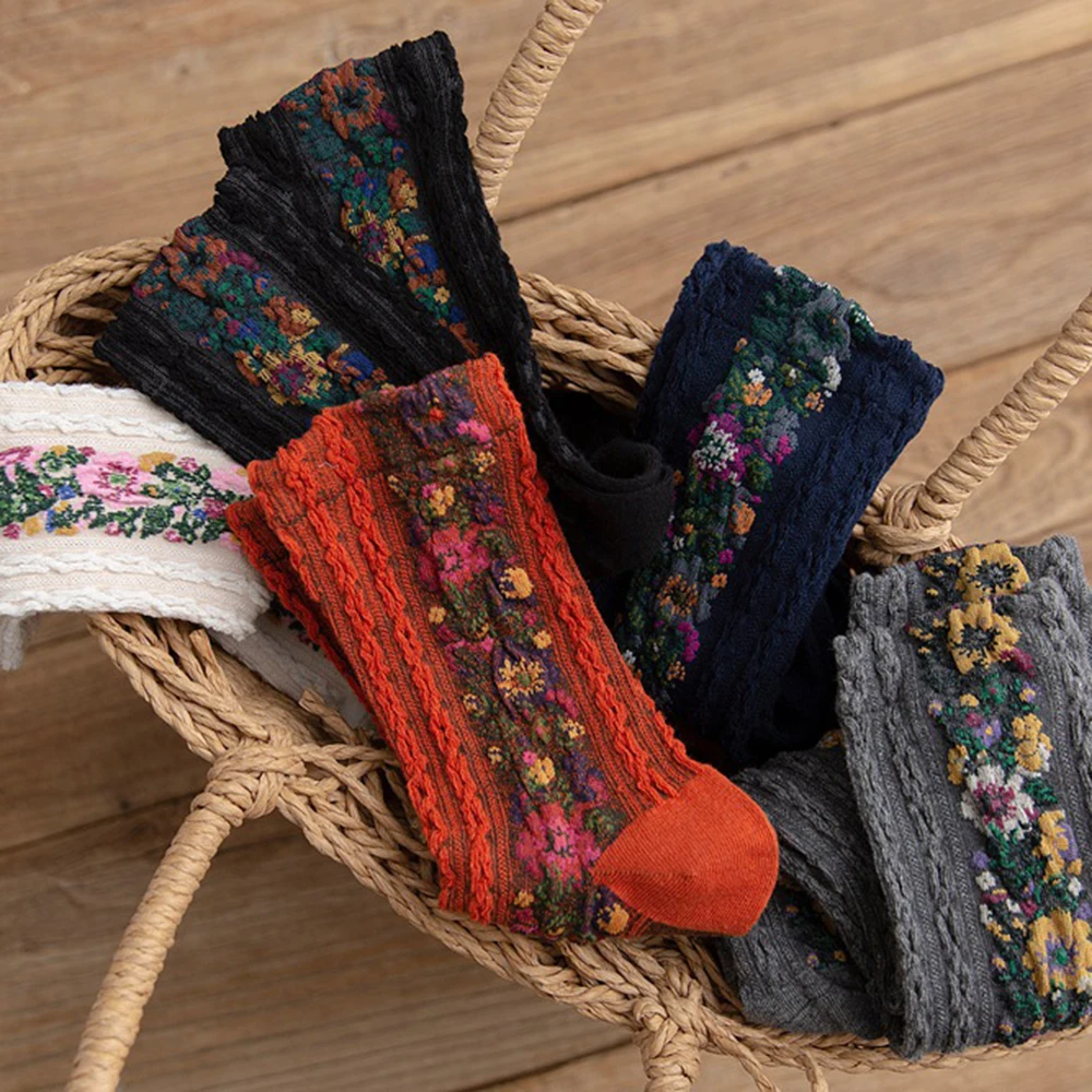 Цветочные Носки в ретро стиле креативные европейские носки женские теплые