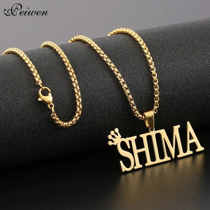 

Personalize Custom Name Necklace Stainless Steel Gold Necklace For Men Crown Charm Choker Necklaces Birthday Gift Jewelry