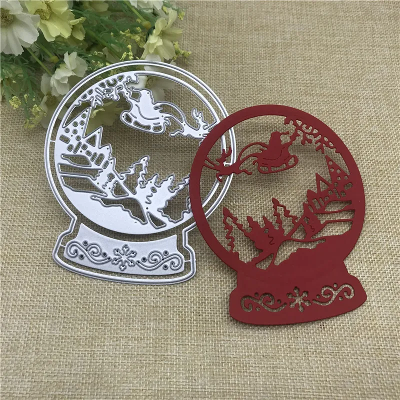 Рождественская елка и олень круглый металлический прорезной трафарет для