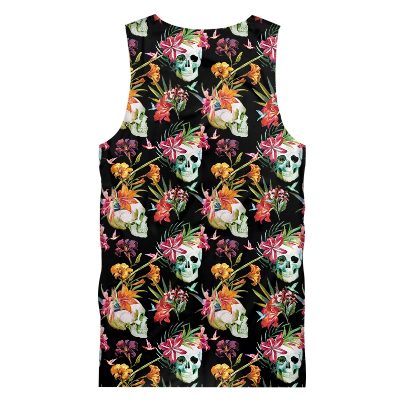 Men Bodybuilding Tank Top 3D Floral Skull Print Vest Hiphop Harajuku Fitness Sleeveless Sweatshirt Cool Casual Clothes Wholesale
