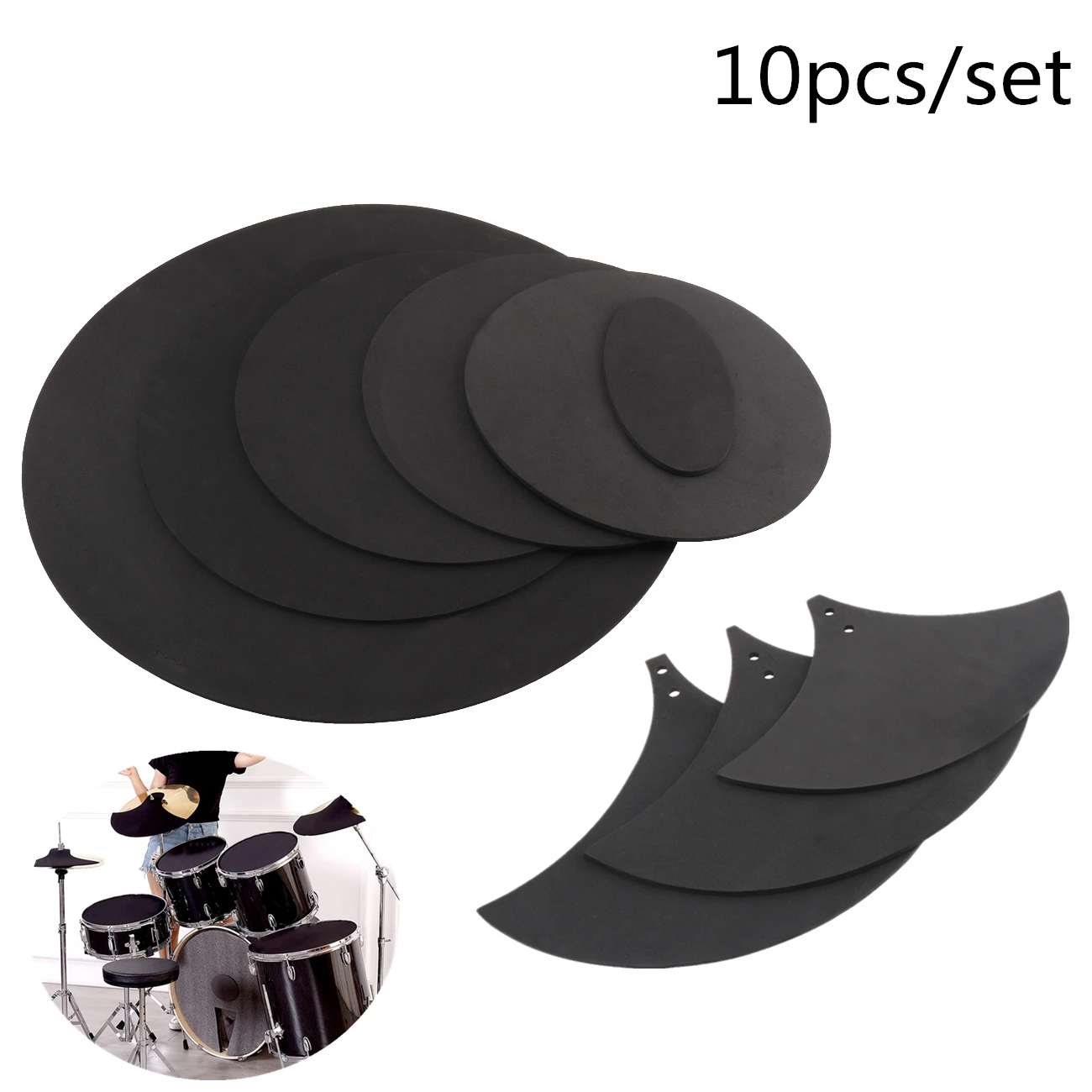 

10pcs/set Rubber Foam Jazz Drum Mute 5 Drum & 3 Cymbal Sound Off Practice Pad Kits