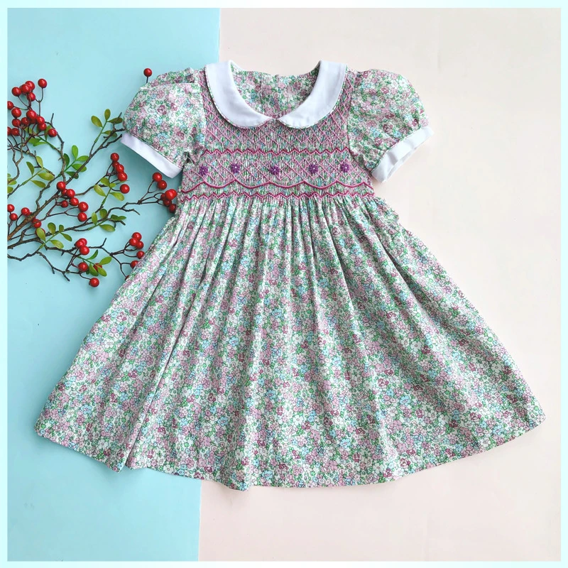 toddler girls dresses summer 2019 size 3 4 5 6 7 little floral smocked flower printed doll collar party wedding | Детская одежда и